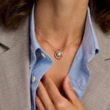 Floating Pearl Zirconia Circle Necklace