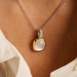 Zirconia Cushion Pearl Necklace with pendant