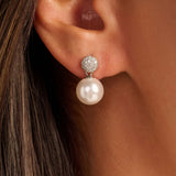 Round Zirconia Pearl Earrings