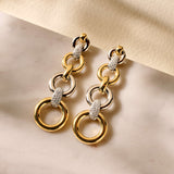 Long Open Modern Pavé Circle Earrings