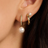 Zirconia Pearl Hoops Gold Vermeil