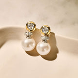Round Zirconia Pearl Earrings Gold Vermeil