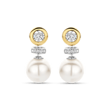 Round Zirconia Pearl Earrings Gold Vermeil